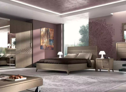 Bedroom Bed 2x Bedside table Design 6pcs. Complete set brown 6 pieces